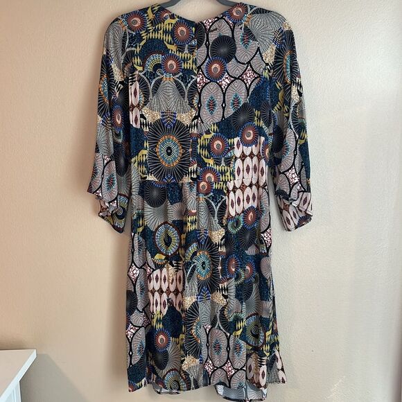 NWT Womens Desigual Mina 3/4 Sleeve Geometric Tie Front Dress size 44 (US 10) - Picture 14 of 15